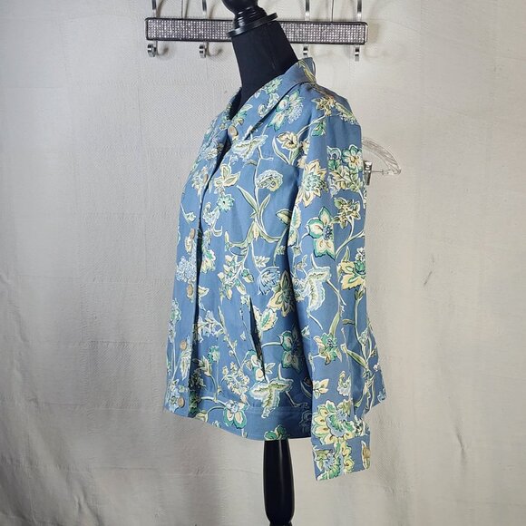 Appleseed's Petite Cotton Canvas Short Waisted Blue Grey Floral Jacket Size 18P - Picture 7 of 16